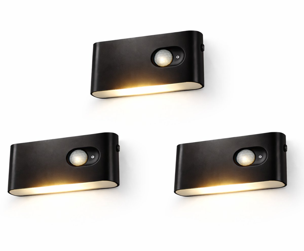 Oneproduct Trapverlichting LED Bewegingssensor - Draadloos USB C oplaadbaar - Set van 3 - Zwart