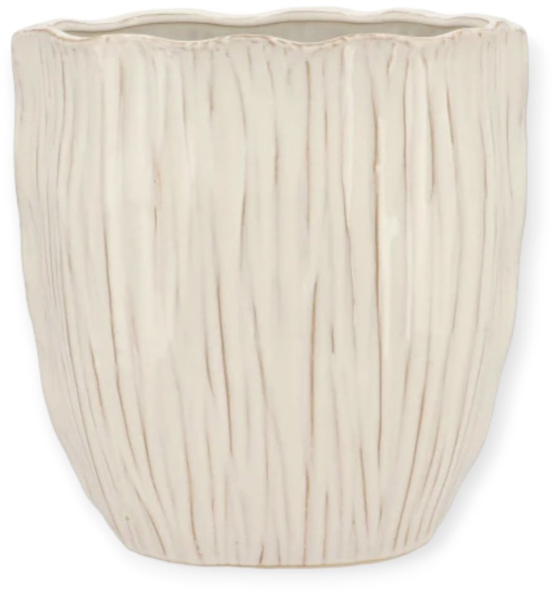 Daan Kromhout - Bloempot - Vaas - Ovaal - Beige/Wit - 27x17x28cm - Keramiek