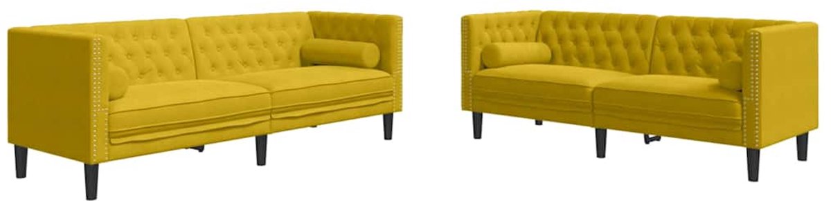 vidaXL 2-delige - Loungeset - Chesterfield - met - bolsters - fluweel - geel