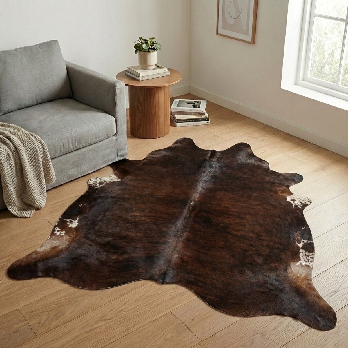 Koeienhuid Vloerkleed - Driekleur - 203 x 199 cm - Koeienkleed / Koeienvel / Dierenvel / Dierenhuid / Koehuid Tapijt