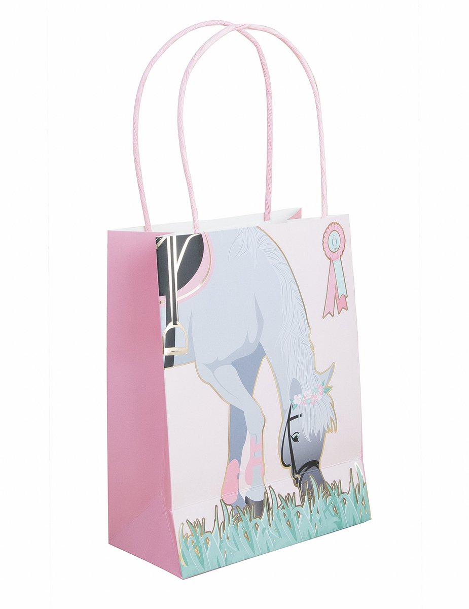 PARTYPRO - 4 papieren cadeautassen paard 20 cm met handvatten