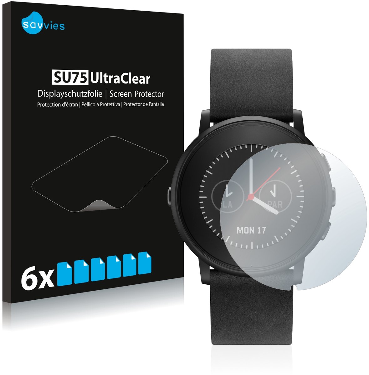 Savvies - Screenprotector voor Pebble Time Round - Folie Beschermfolie transparant 6 Stuks