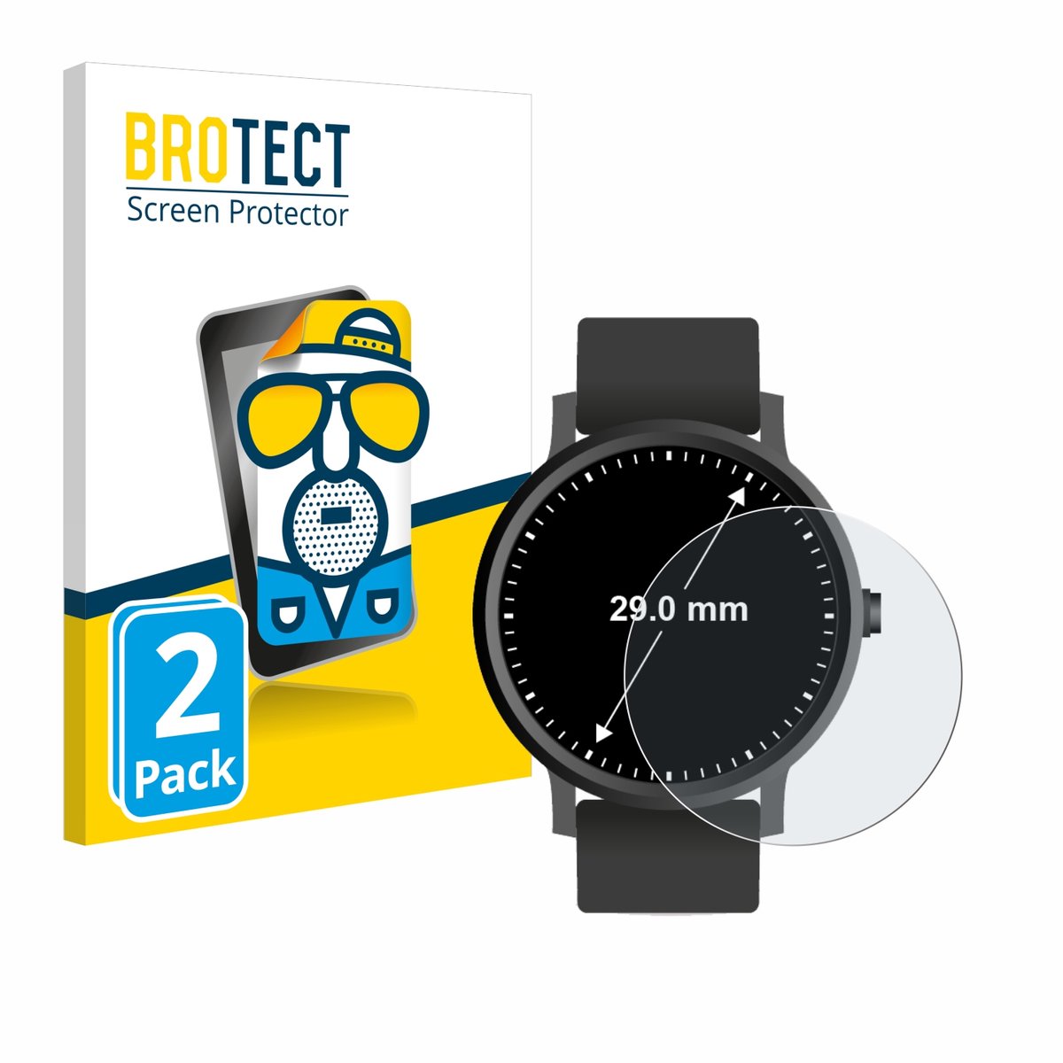 BROTECT - Screenprotector voor Horloges (Rond, ø: 29 mm) - Folie Beschermfolie matte 2 Stuks