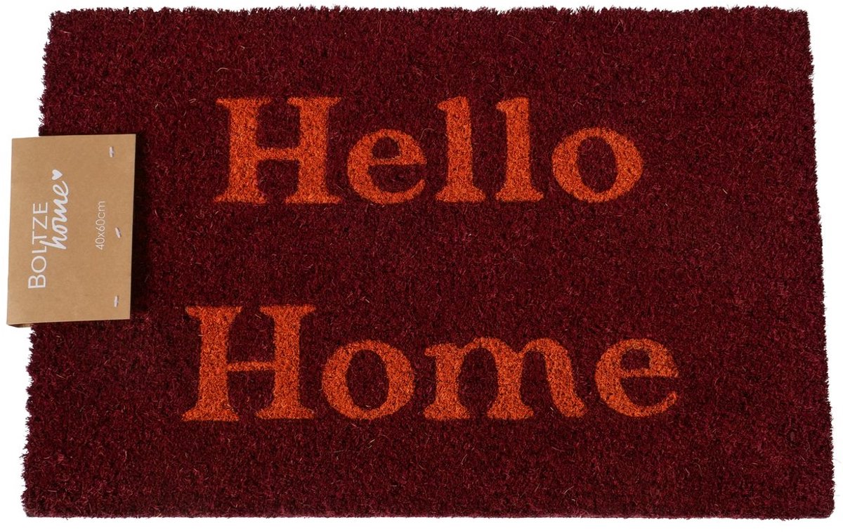 Deurmat Hello Home | L 60cm | wijn rood