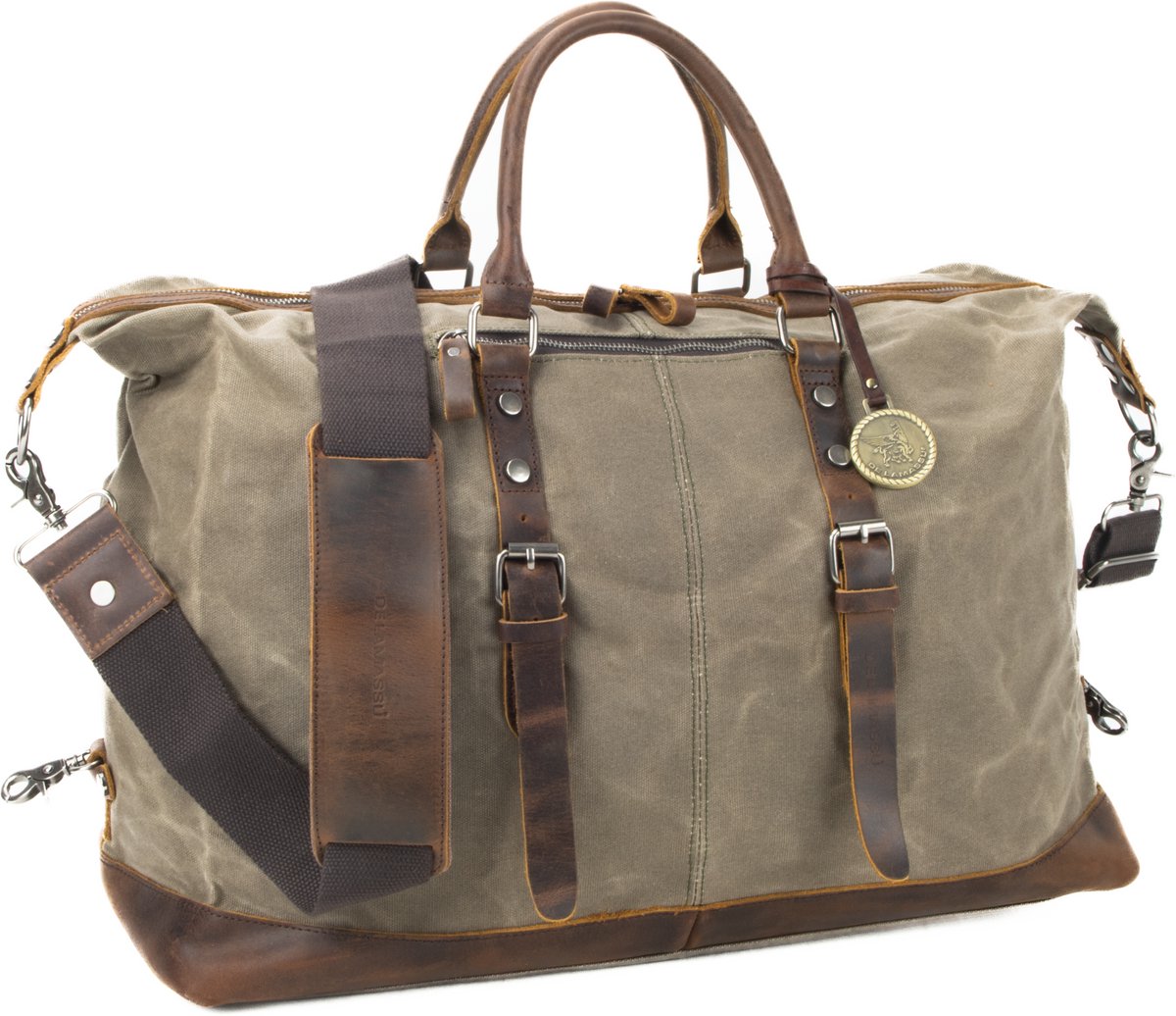 DE LAMASSU® Vintage Canvas Reistas 55 cm – Unisex Weekendtas 42L – Duffel Bag met Echt Leren Details – Waterafstotend
