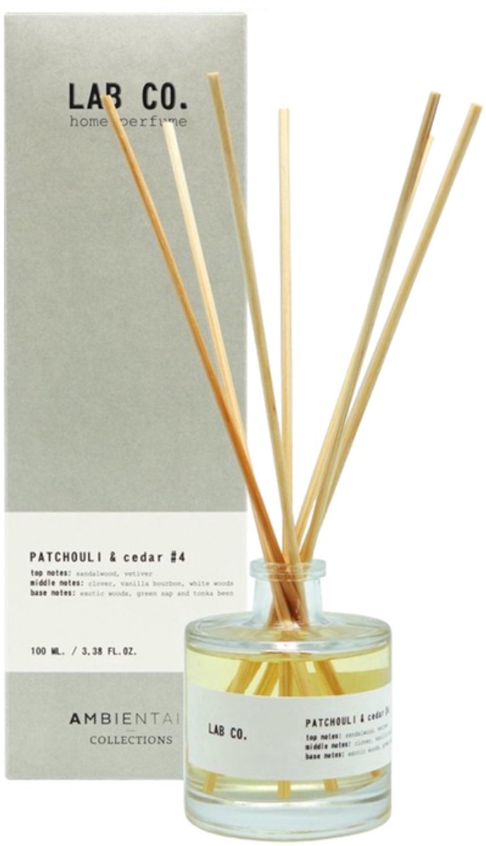 Lab Co. Geurstokjes Patchouli & Cedar- warm zacht - 100 ml Diffuser