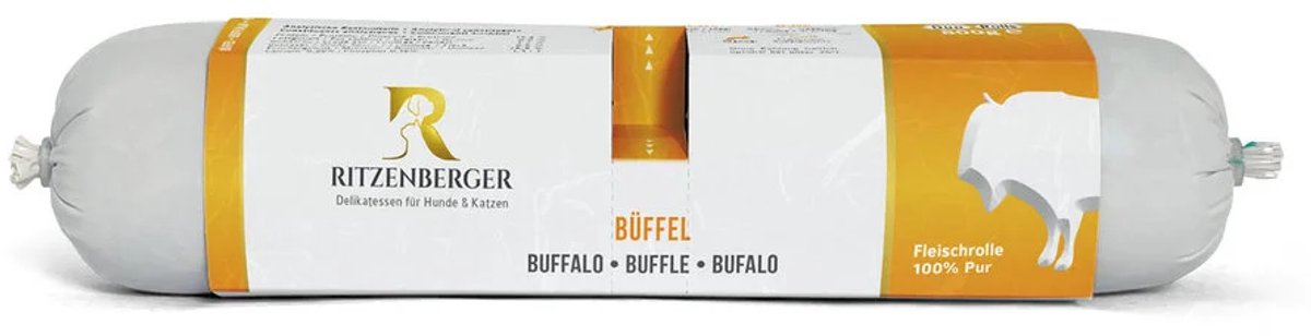 Ritzenberger 100% Buffel gestoomde worst. 24 x 400 gram (doos 12 rollen, 9,6 kilo totaal)