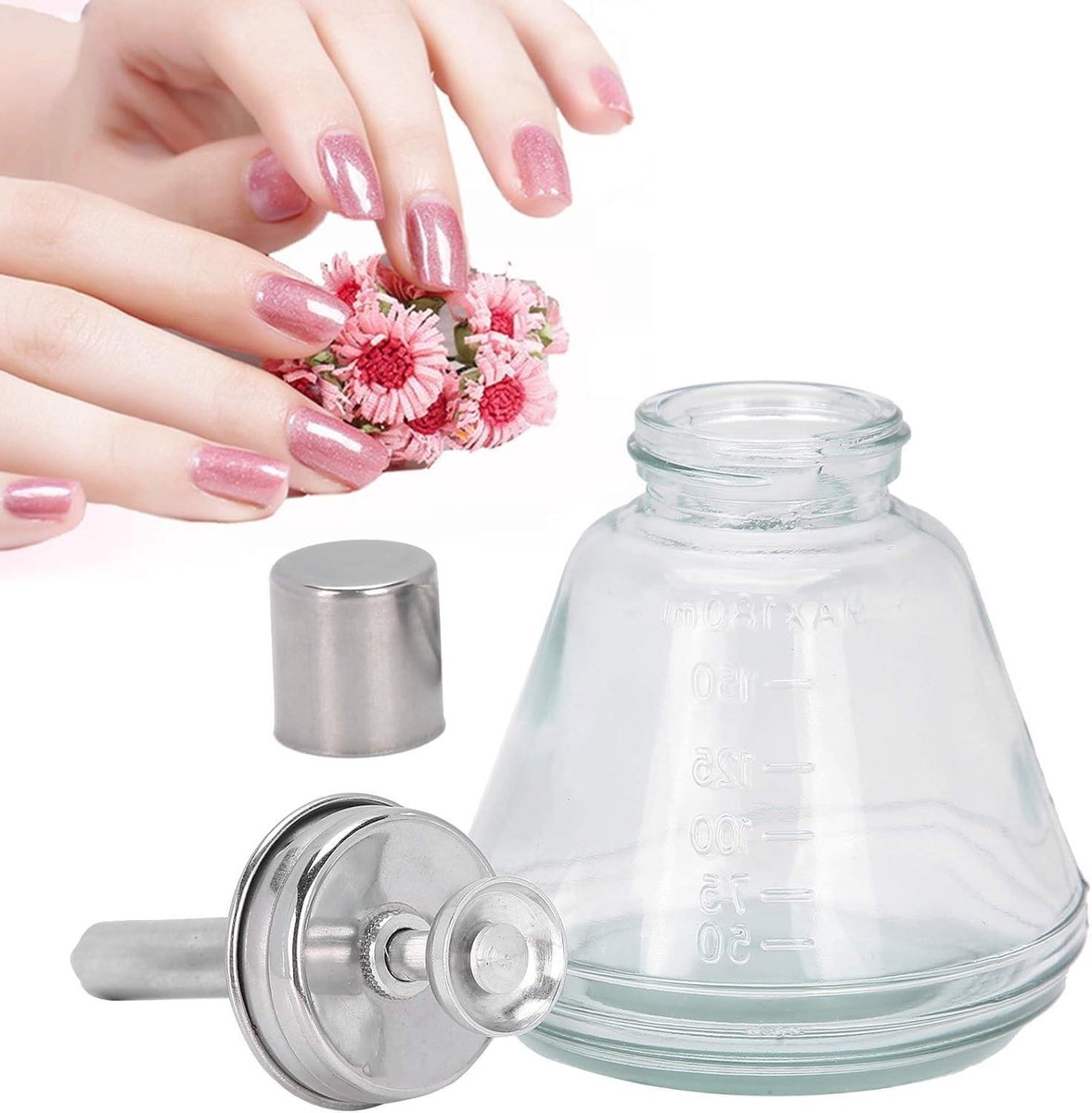 Glazen Pompdispenser 180 Ml Met Meetweegschaal - Nagellak Remover Navulbaar