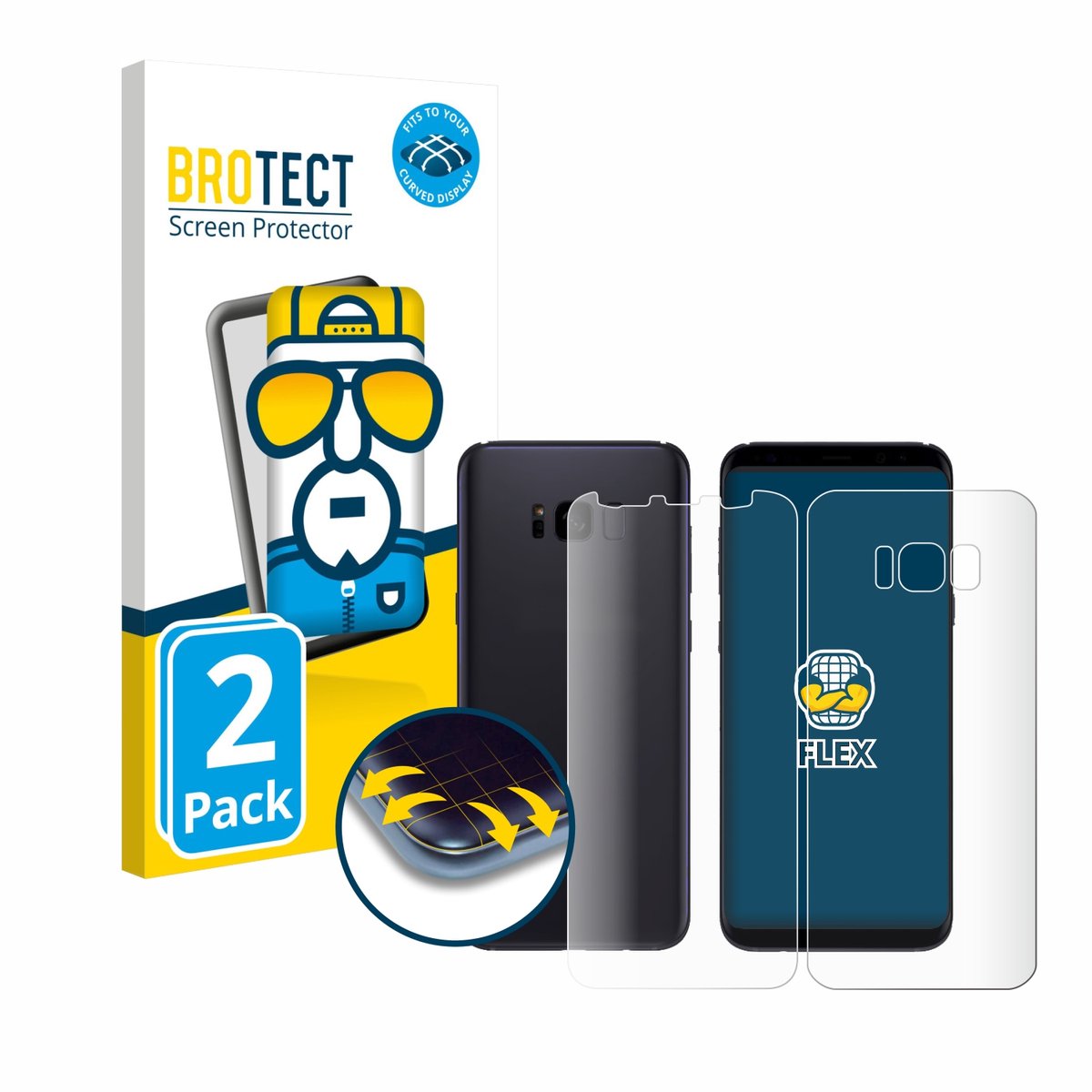 BROTECT - Screenprotector voor Samsung Galaxy S8 (Voor+Achter) - Folie Beschermfolie transparant volledig dekking - 2 Stuks