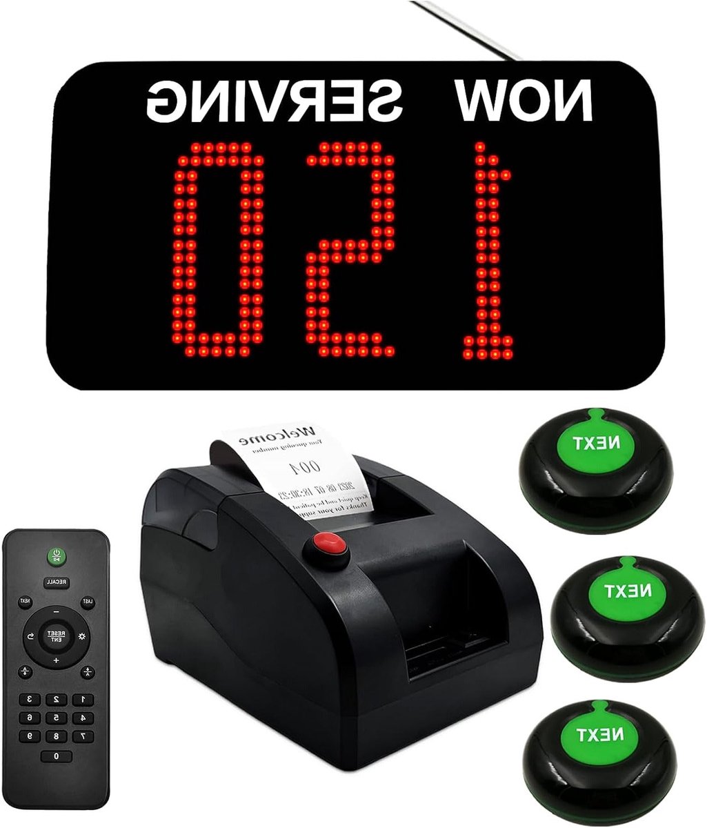 Draadloos Oproepsysteem – Wachtrijsysteem – Nummeroproepsysteem – Wachtrijbeheer – Restaurant Pager – Groot LED-Display – Thermische Printer inbegrepen