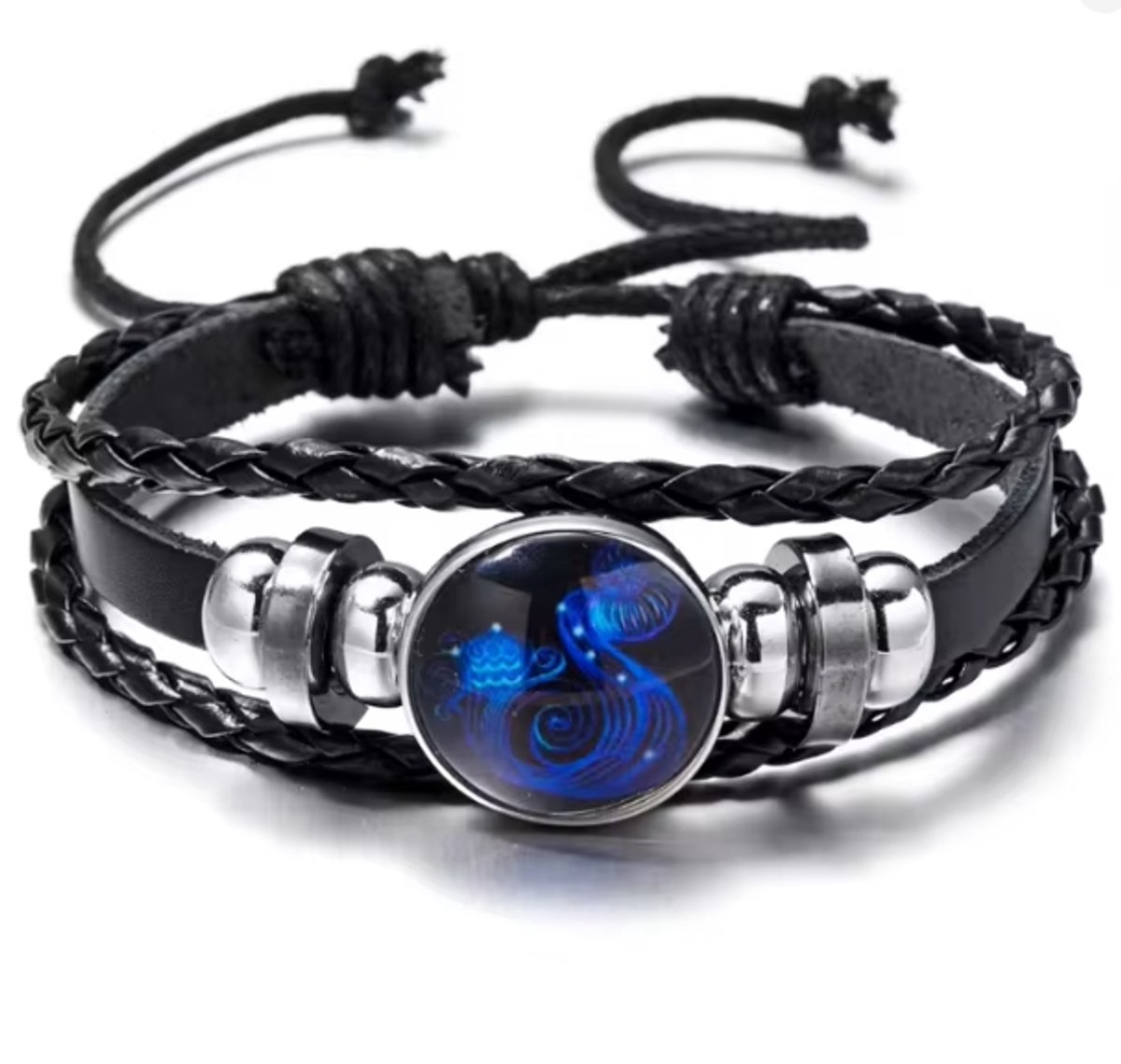 Actie4you® - Sterrenbeeld Armband - Verstelbare armband - Hanger sterrenbeeld - Gevlochten armband - Horoscoop – Glow in Dark - Waterman