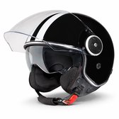 VINZ Arenas Scooterhelm / Motorhelm Retro - Brommer & Snorfiets Helm - ECE 22.06 - Heren & Dames - Glans Zwart - L
