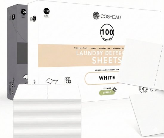 Cosmeau Zwart + Wit Combo Wasmiddel Wasstrips 2x100 Wasbeurten- Wasvellen - Wasdoekjes - Detergent Sheets - Wasdoekjes