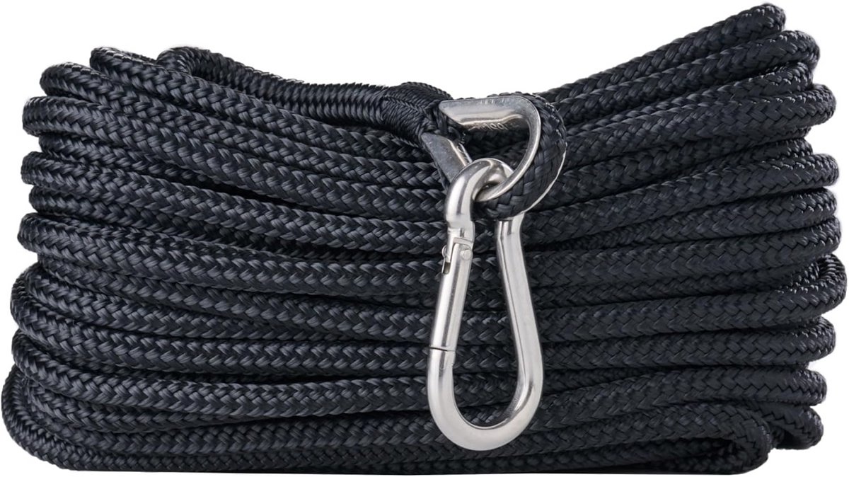 Sterk Dubbel Gevlochten Nylon Ankertouw met Roestvrijstalen Ring en Karabijnhaak