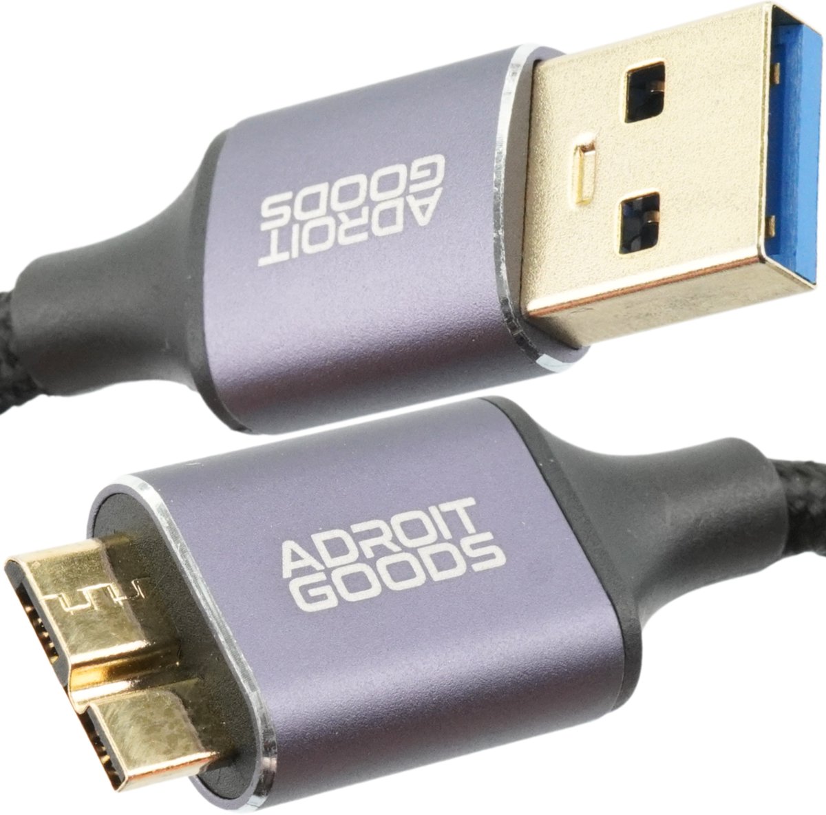 AdroitGoods USB-A 3.0 naar Micro-B 3.0 Kabel – SuperSpeed 5Gbps – Gevlochten Datakabel – Voor Externe Harde Schijf & Dataoverdracht - 1m