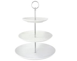 Cookinglife Etagère / Serveertoren Food for Fun – Ø 16, 21 & 26 cm – 3-Laags – 34 cm Hoog – Wit Metalen Frame met Ronde Plates – Ideaal voor High Tea, Gebak en Hapjes – Eenvoudig Demontabel en Decoratief