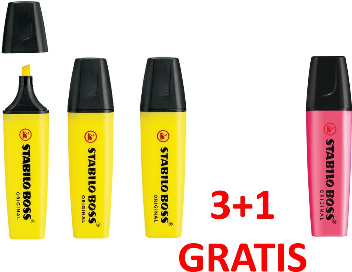 Stabilo Boss Markeerstift Original - 3 geel+1 roze voordeelset