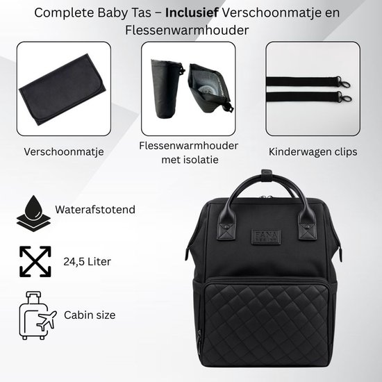 Fana Bags Luiertas Rugzak Panter - Verschoningsmatje - Flessenwarmhouder - Kinderwagenhaken - Verzorgingstas - Ruime Luier Tas van Fana Bags — afbeelding 4