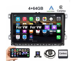 ESSGOO CarPlay Autoradio geschikt voor Volkswagen Golf 5 Touran Passat B6 Golf 5 6 Touran EOS - Apply Carplay & Android Auto - 4GB + 64GB - Bluetooth & Wifi Mirrorlink - Navigatiesysteem -Multimedia - FM RDS - 9 Inch - Met Achteruitrijcamera