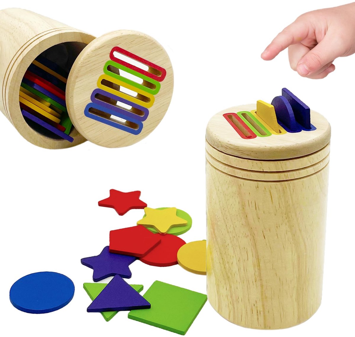 Houten Montessori-stokjes speelgoed voor kinderen, 8 kleuren natuurlijk hout, sorteerspeelgoed voor peuters van 3 jaar, zintuiglijk matching spel, verjaardagscadeaus voor jongens en meisjes (meervoudige vormen)