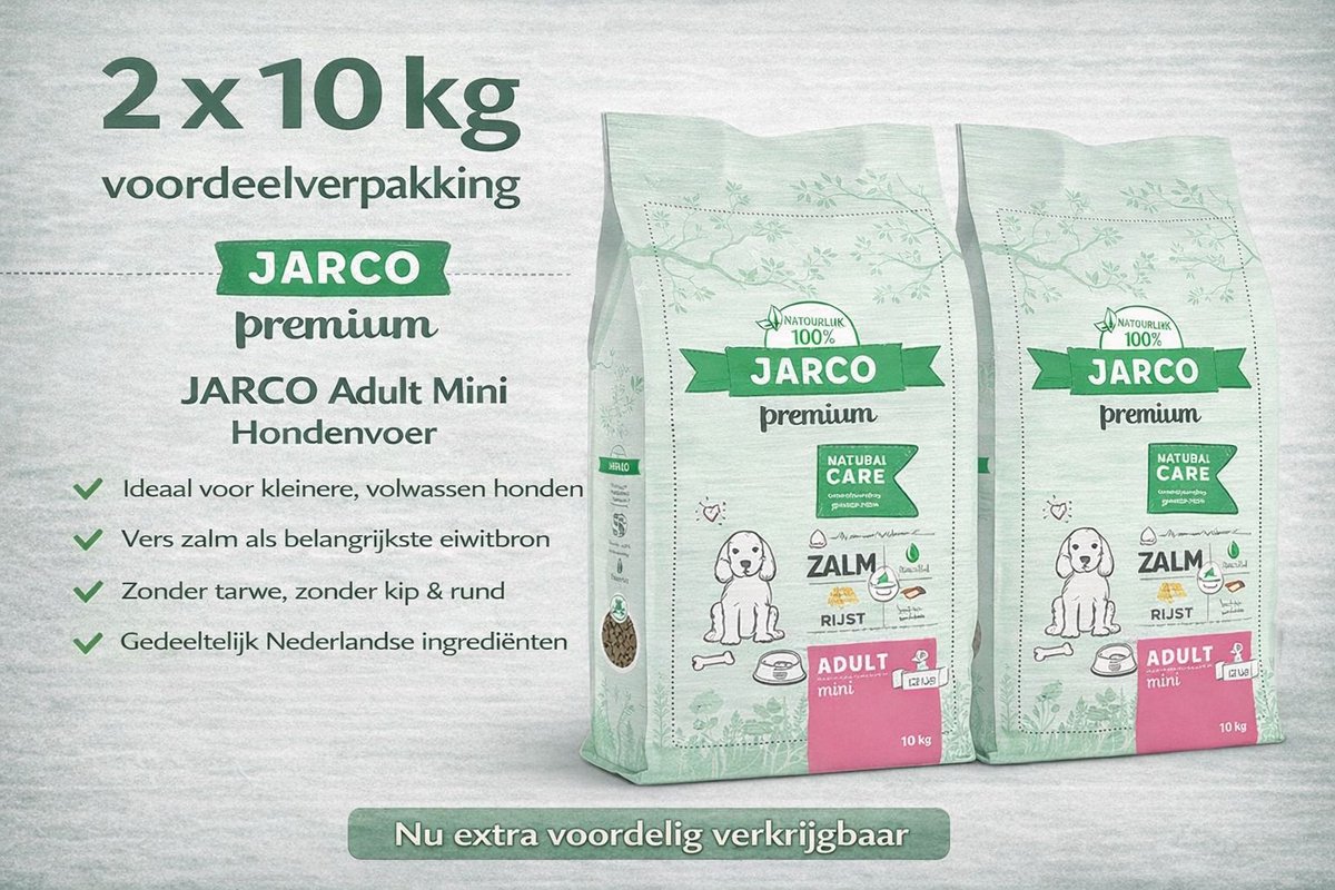 Jarco Dog Natural Mini Adult Zalm - Hondenvoer - 2x 10 kg 2-10kg Voordeelverpakking