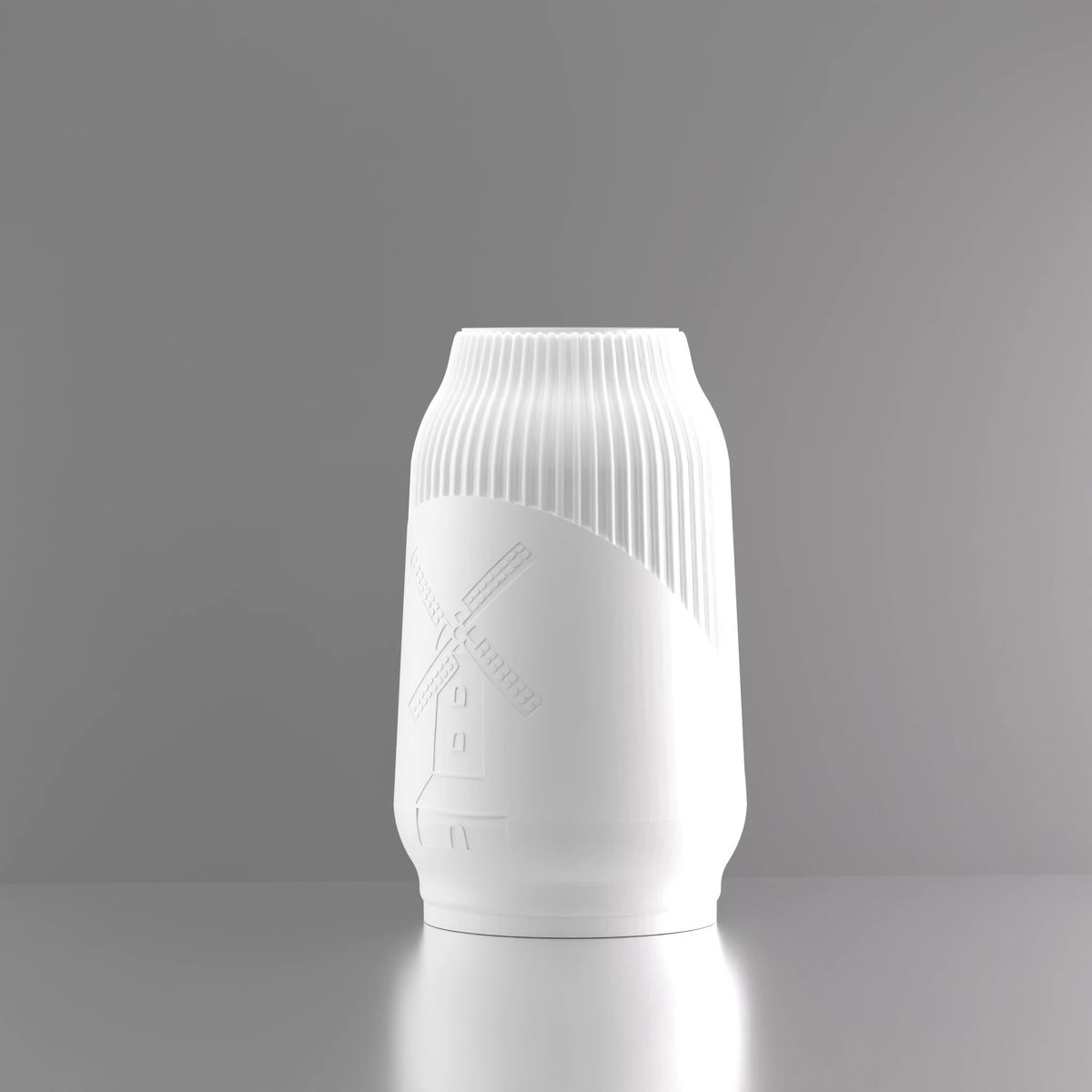 3d-gezellig Miranda met molen - Vaas - Waterdicht - Wit - Maat 25 cm - Kunststof - Modern - Bloemenvaas - 100% gerecycled PLA (bioplastic)
