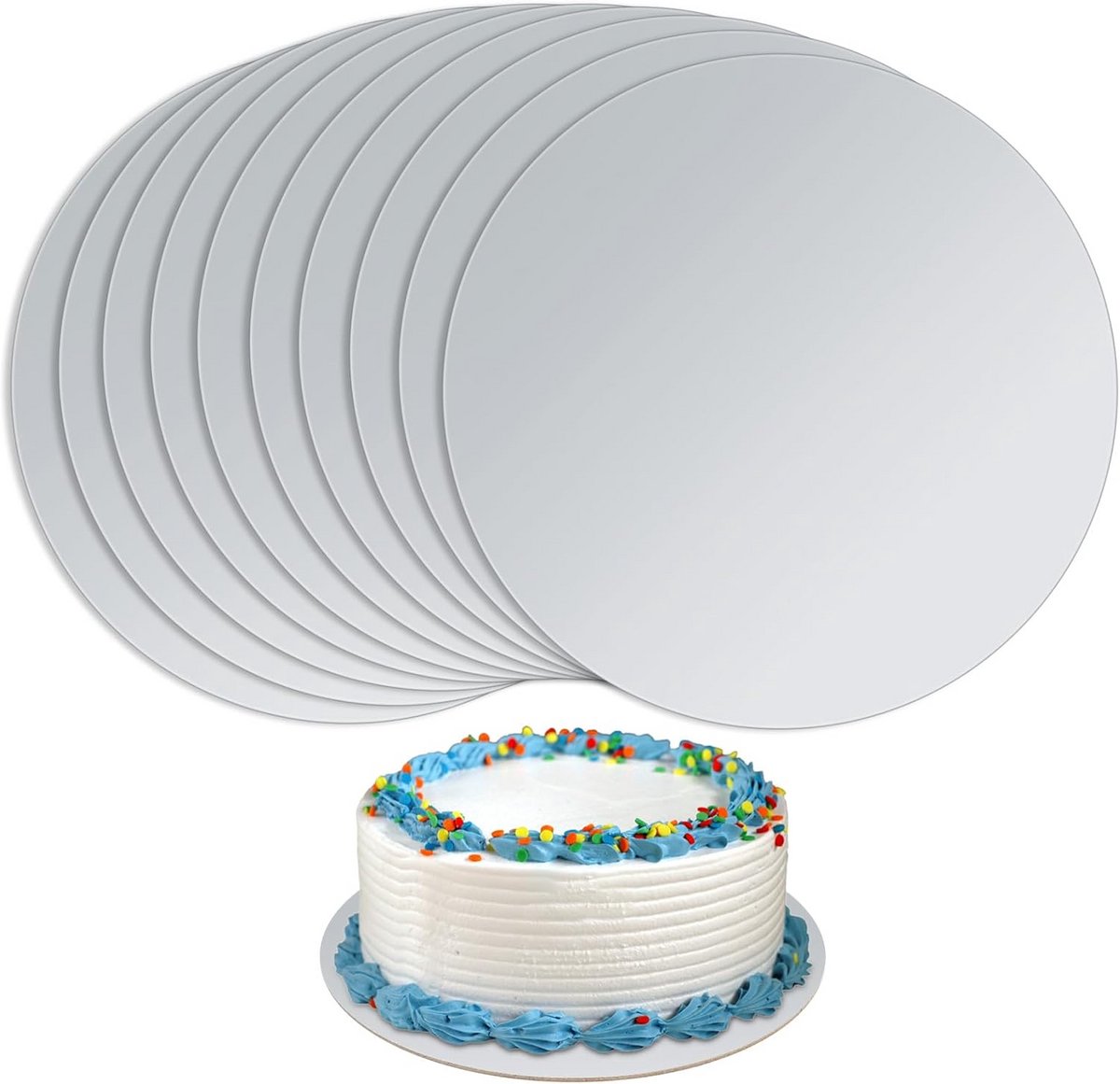 10x Zilveren Ronde Taartborden 20cm Golfkarton voor Taartdisplay