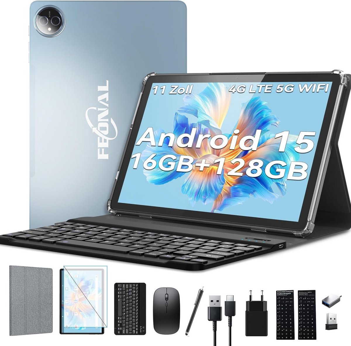 Android Tablet 11 Inch met Toetsenbord en Muis, 5G WiFi en 4G LTE