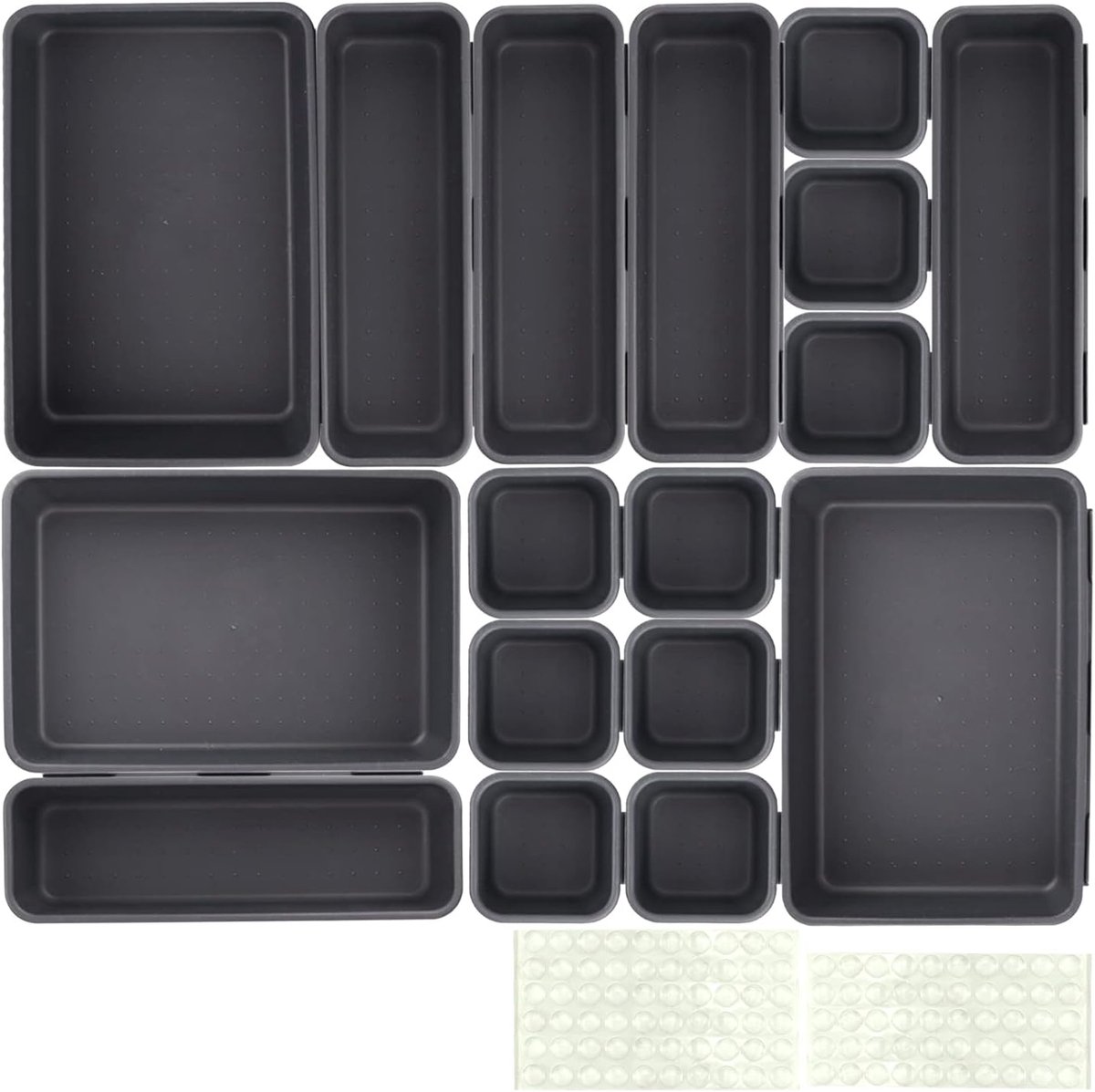 Lade-organizer, 17 stuks, opbergsysteem, lade-organizer, lade, make-uptafel, organizer, ladeverdeler voor kantoor, make-uptafel, keuken, badkamer (3 maten, zwart)
