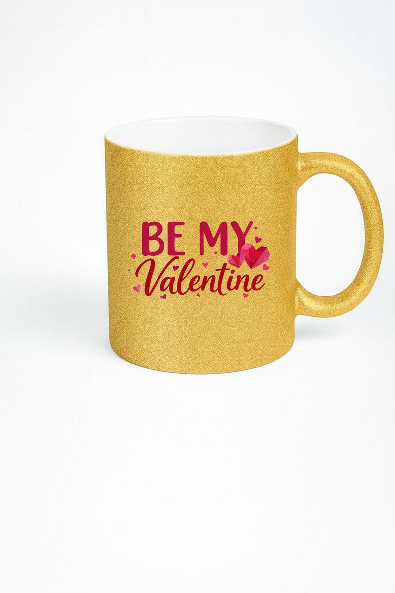 Gouden Glitter Valentijn Mok - 'Be My Valentine' Cadeau Beker