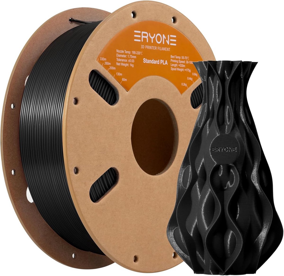 PLA Filament 1.75 mm Zwart voor 3D Printers, 1 kg Spoel, Nauwkeurigheid 0.02 mm