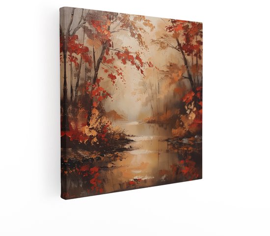 Artaza Canvas Schilderij Bos - 40x40 cm - Wanddecoratie Herfst Landschap - Muurdecoratie Bomen - Schilderijen Op Canvas Natuur