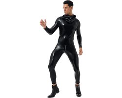 Glanzende Wetlook Heren Jumpsuit met Lange Mouwen en Ritssluiting
