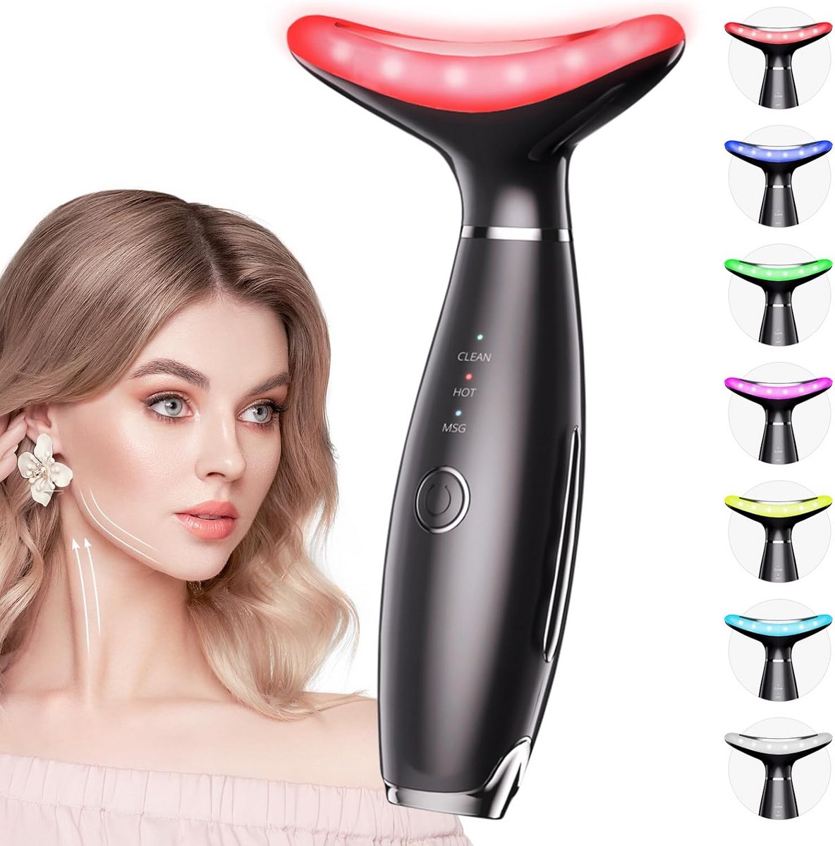 Gezichtsmassager met 7 Kleuren Lichttherapie tegen Rimpels en Dubbele Kin