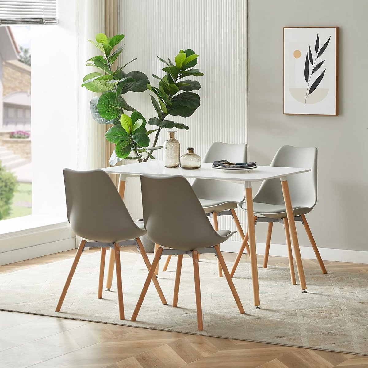 Complete Eetkamerset met Rechthoekige Tafel en 4 Moderne Stoelen