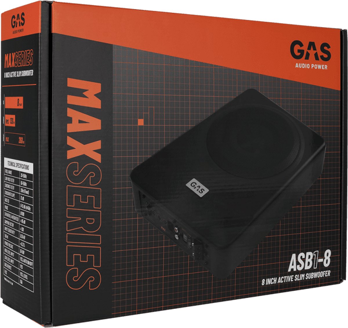Gas Audio Power Gas Max Level 1 Amplified Underseat Subwoofer 8 voor Auto Geluidssystemen en Hoogwaardige Geluidskwaliteit – foto 2