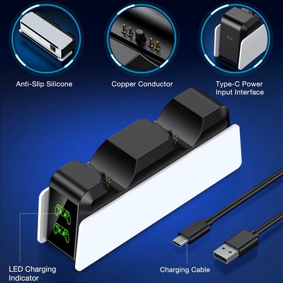 Bewinner 4-in-1 Oplaadstation – Voor 2 PS Move En 2 PS3/PS4 Controllers, Met LED-indicatie
