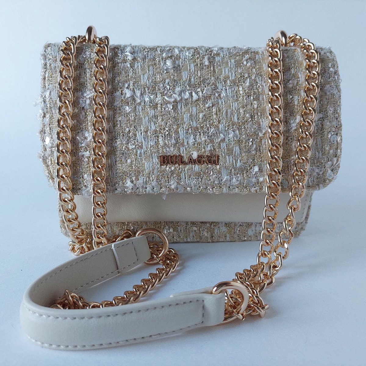 Dames tasje - schouder/hand crème – elegant - ruim tasje - messing ketting - lichte glans - vegan - Bulaggi