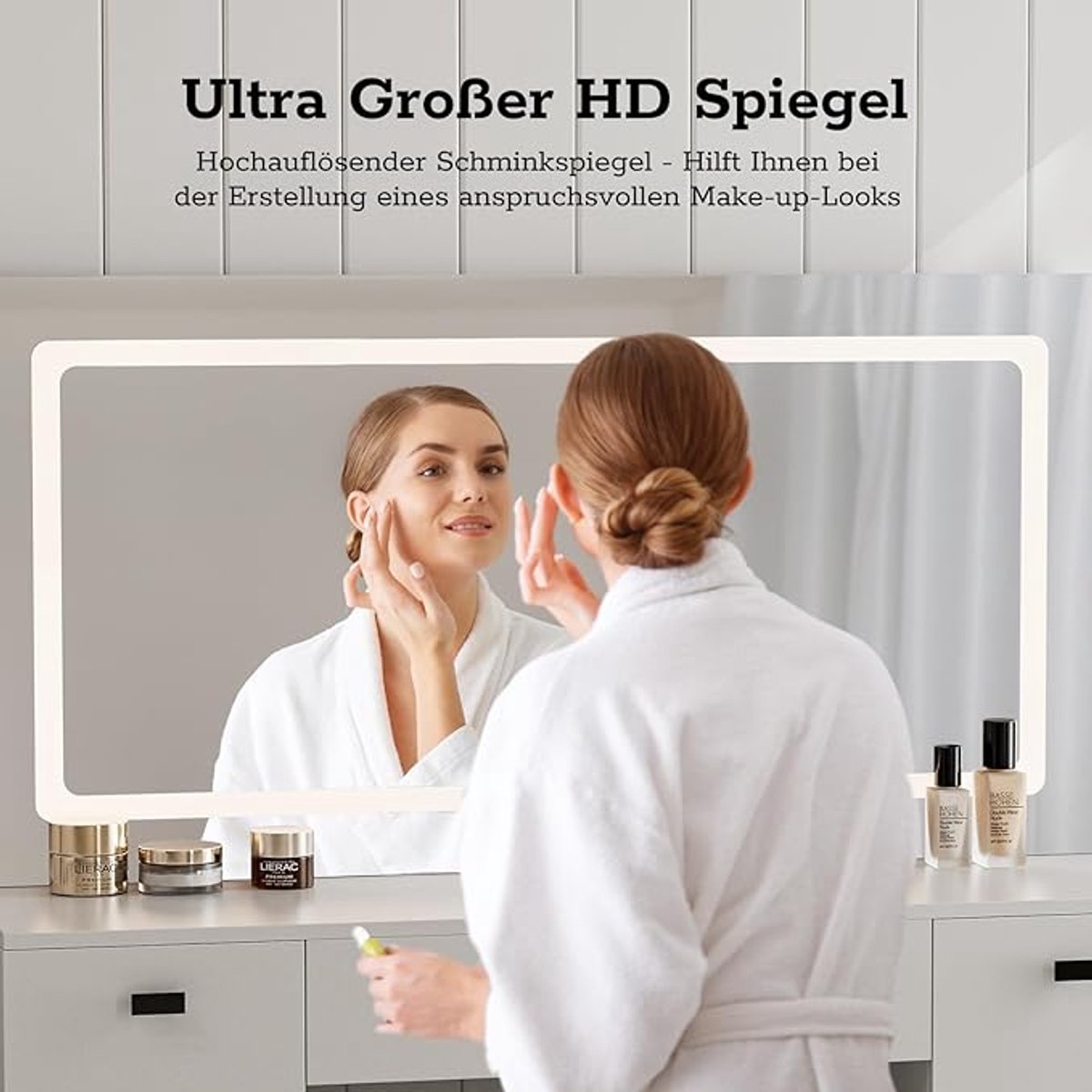 Make-uptafel met LED Spiegel en Stopcontact – 116,8 x 40 x 135 cm – Kaptafel met Grote Spiegel, Verstelbare Verlichting, 3 Laden, 2 Kasten, USB & Stopcontacten incl. Kruk – Wit – Pauwhome