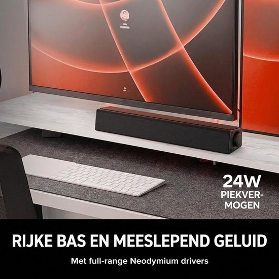 SNJY® Soundbar - TV Speaker - Home Cinema - Gaming Soundbar - 24W - Zwart van SNJY — afbeelding 4