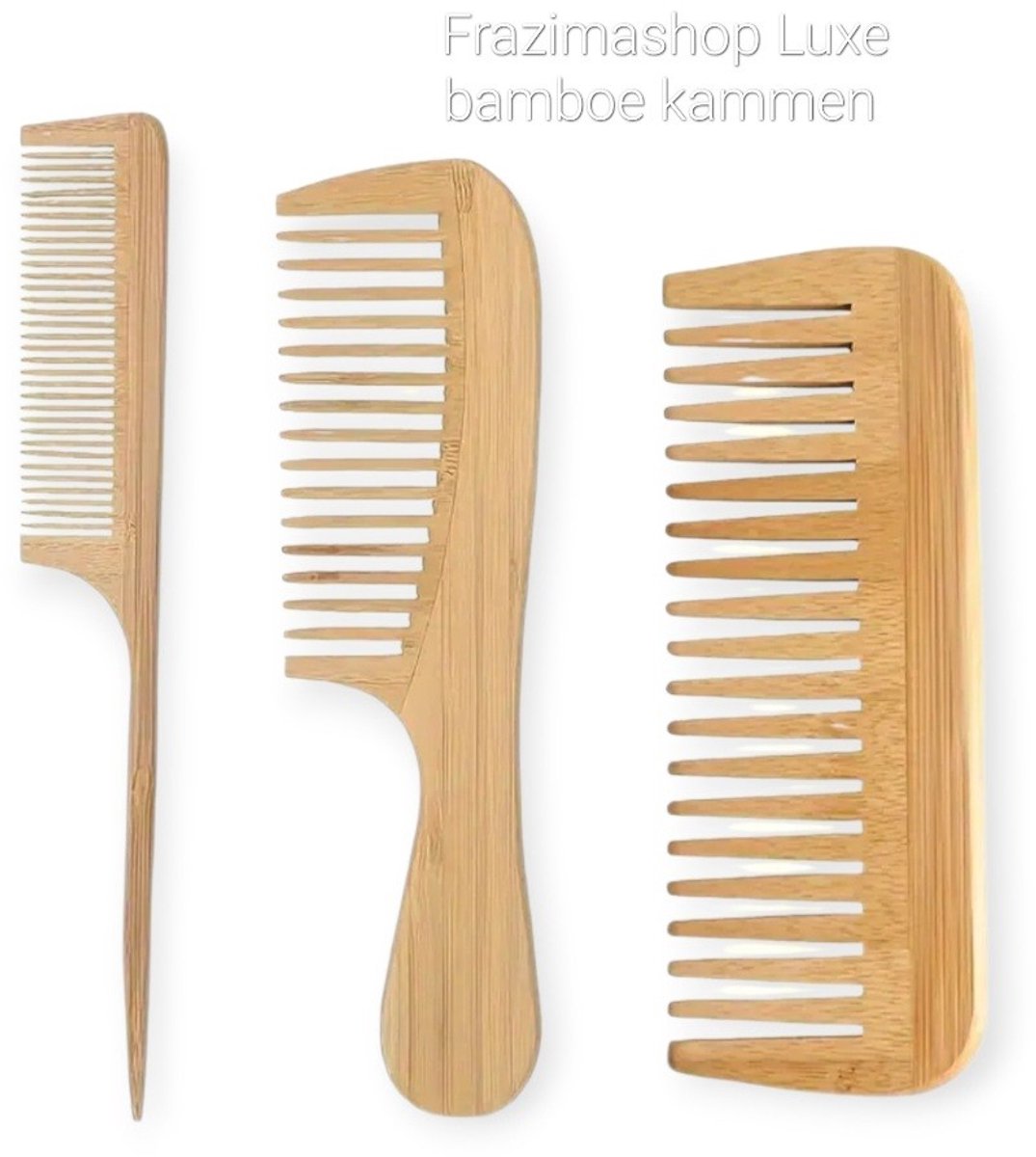 Frazimashop 3-delige Houten Bamboe Kammen Set – Duurzaam – Puntkam, Grove Kam & Toupeerkam – Plasticvrij & Natuurlijk
