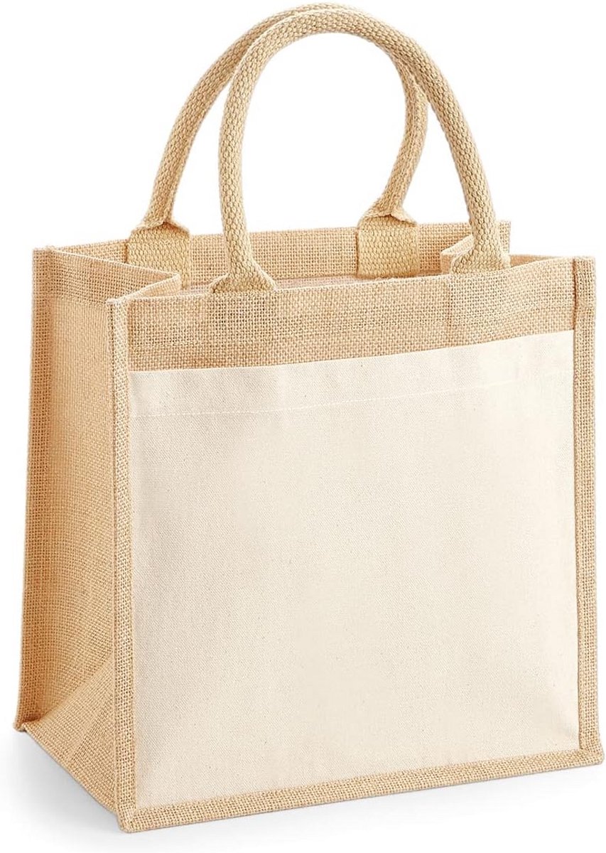 Linnen Tas met Jute Bodem en Katoenen Handvatten Midi Tote