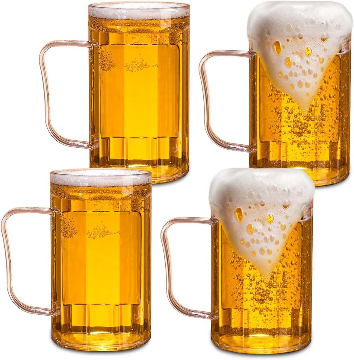 Set van 4 Bierglazen met Hendel (0.5 Liter) - Duurzame Herbruikbare Kunststof Drinkbekers