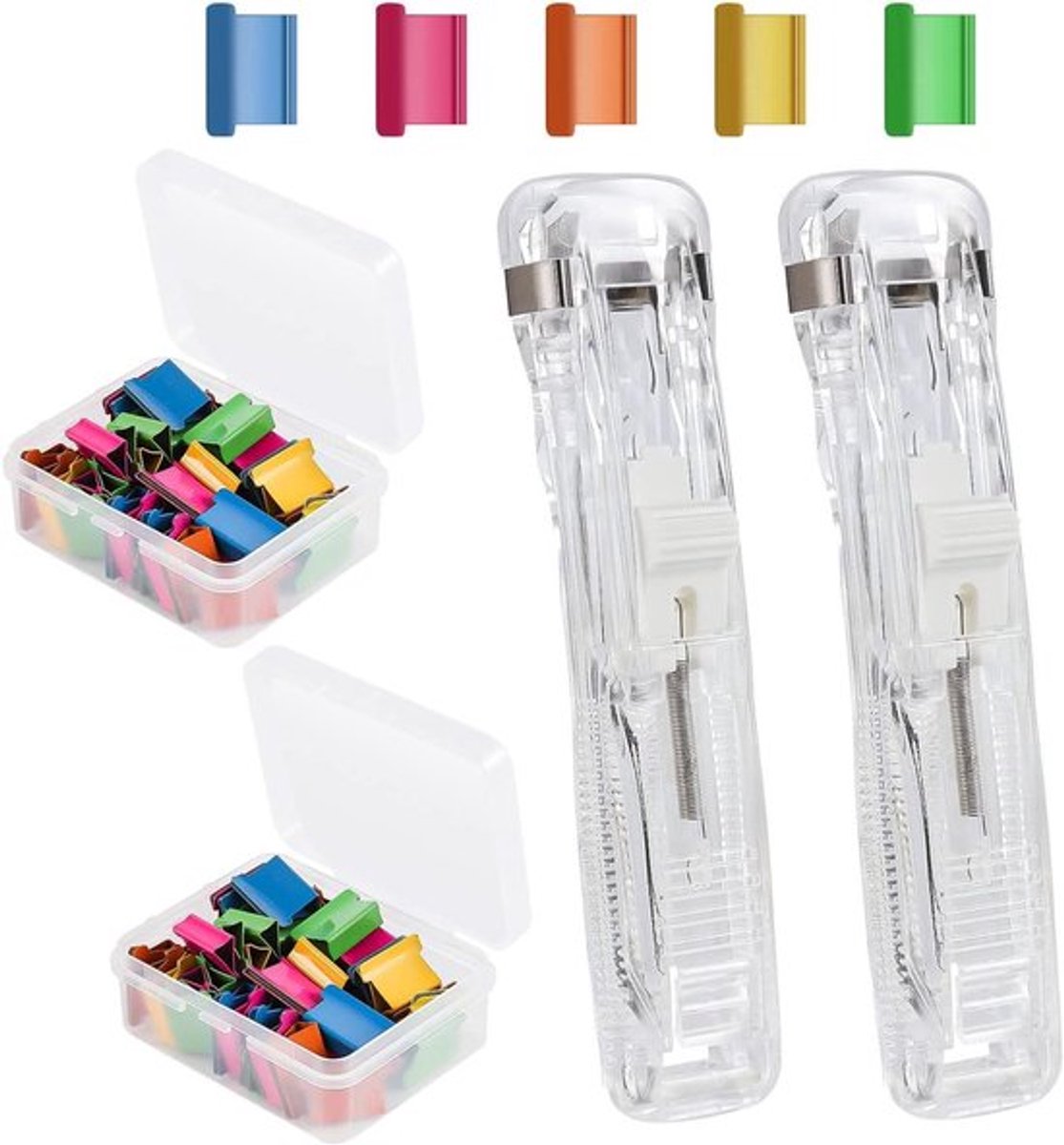 Clam Clip Dispensers 2 Stuks - Draagbare Paper Clips - Gemengde Kleur - Documenten Bevestigen