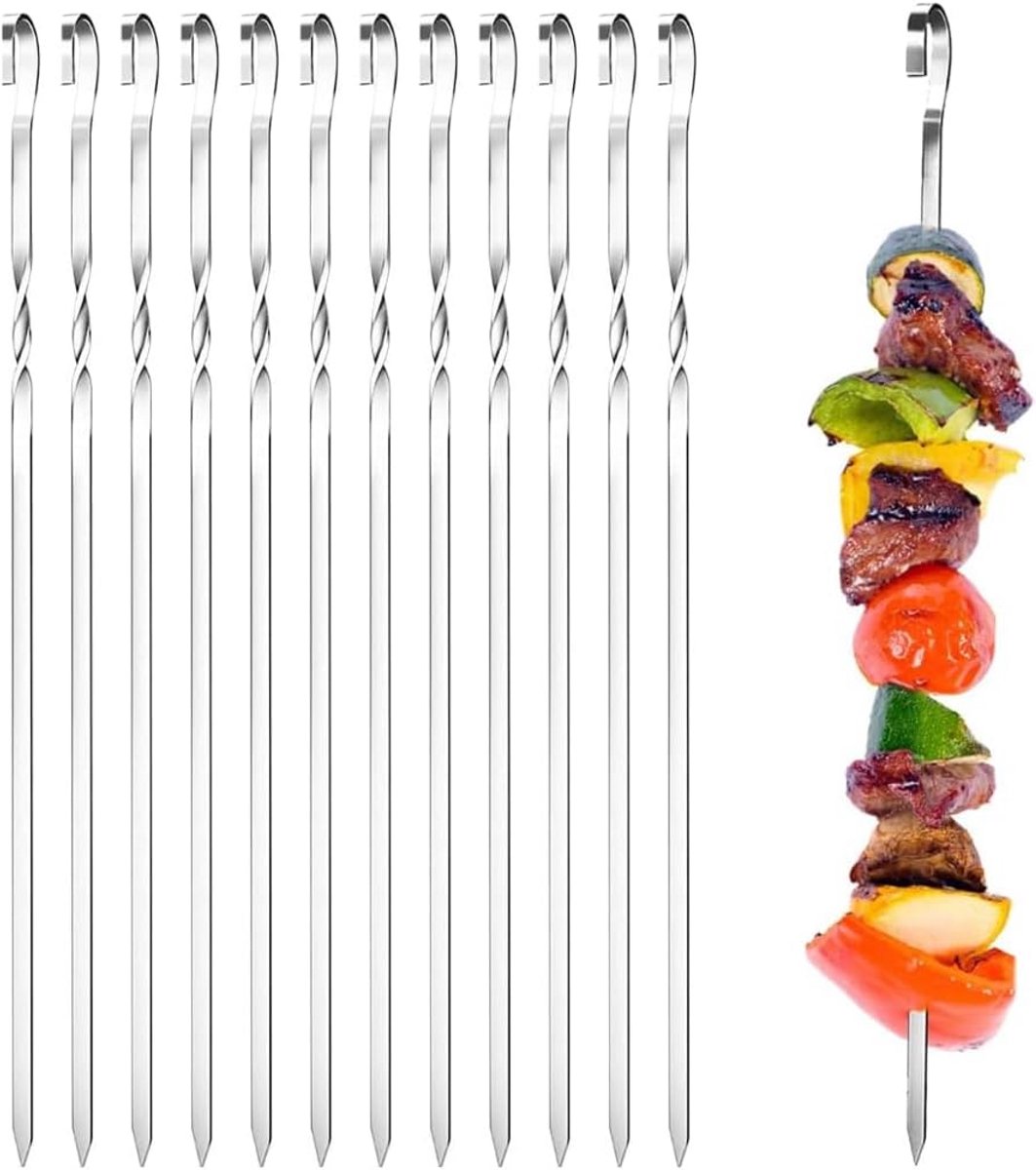 BBQ Spiesen Roestvrij Staal - 12 stuks Herbruikbare Grillprikkers 38 cm - Vaatwasserbestendig