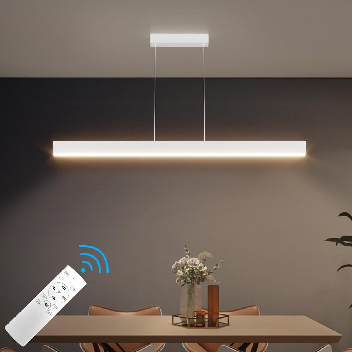 Moderne LED Pendellamp Eettafel – Dimbare Lineaire Plafondlamp met Afstandsbediening (3000