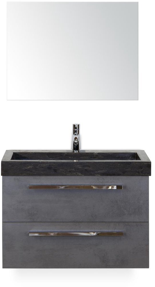 Seville Badmeubelset 80 cm - Beton Antraciet - Wastafel Hardsteen Wit Lucca - met Spiegel