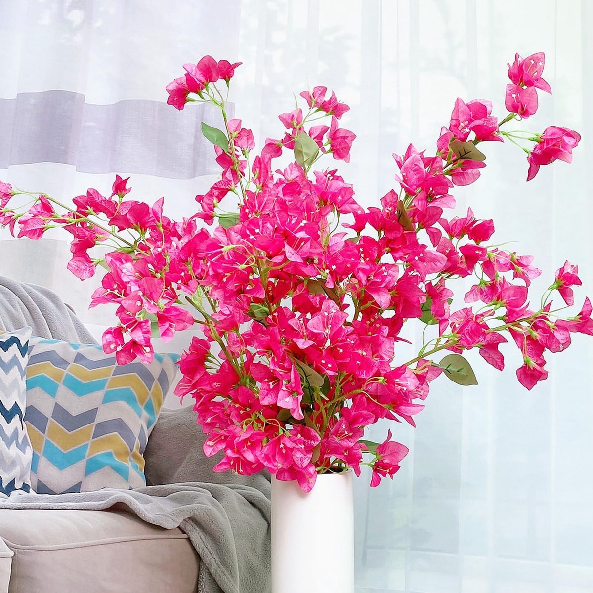 Famanu Kunstbloemen Zijde Bougainvillea Takken Faux Kunstmatige Bougainvillea Bloemen Stengels Lange Plant Takken 114 cm voor Bruiloft Tafelstukken - Tafelloper - Woondecoratie (Hot Pink - Pack van 4 stuks)