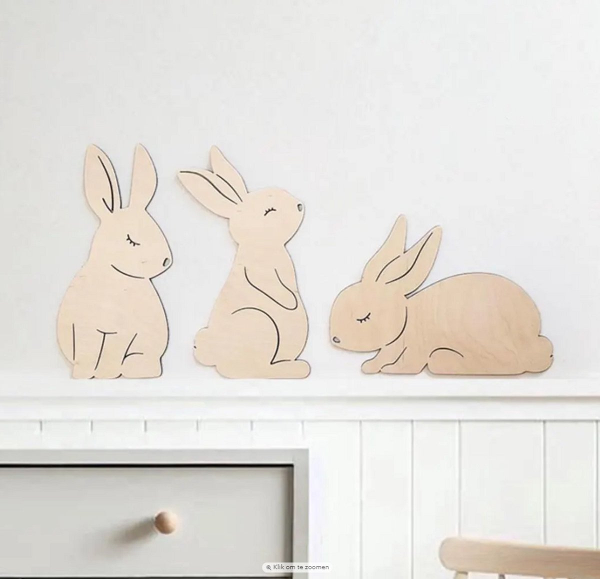 Houten konijn, kinderkamerdecoratie, kinderkamerkunst aan de muur, babycadeau, kinderkamer , babykamer