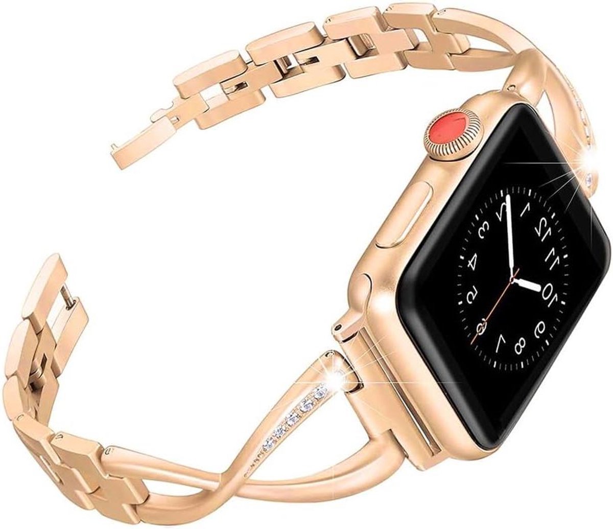 38mm 40mm 41mm Horlogeband voor Smartwatch - Luxe Armband met Kristallen - Roestvrij Stalen Band voor Dames - Compatibel met Verschillende Modellen